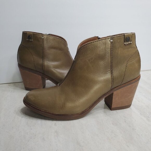 Bussola Reikia Vik Ankle Boots Womens 37 6.5 ‎ Taupe Leather Side Zip Boho - Picture 1 of 13